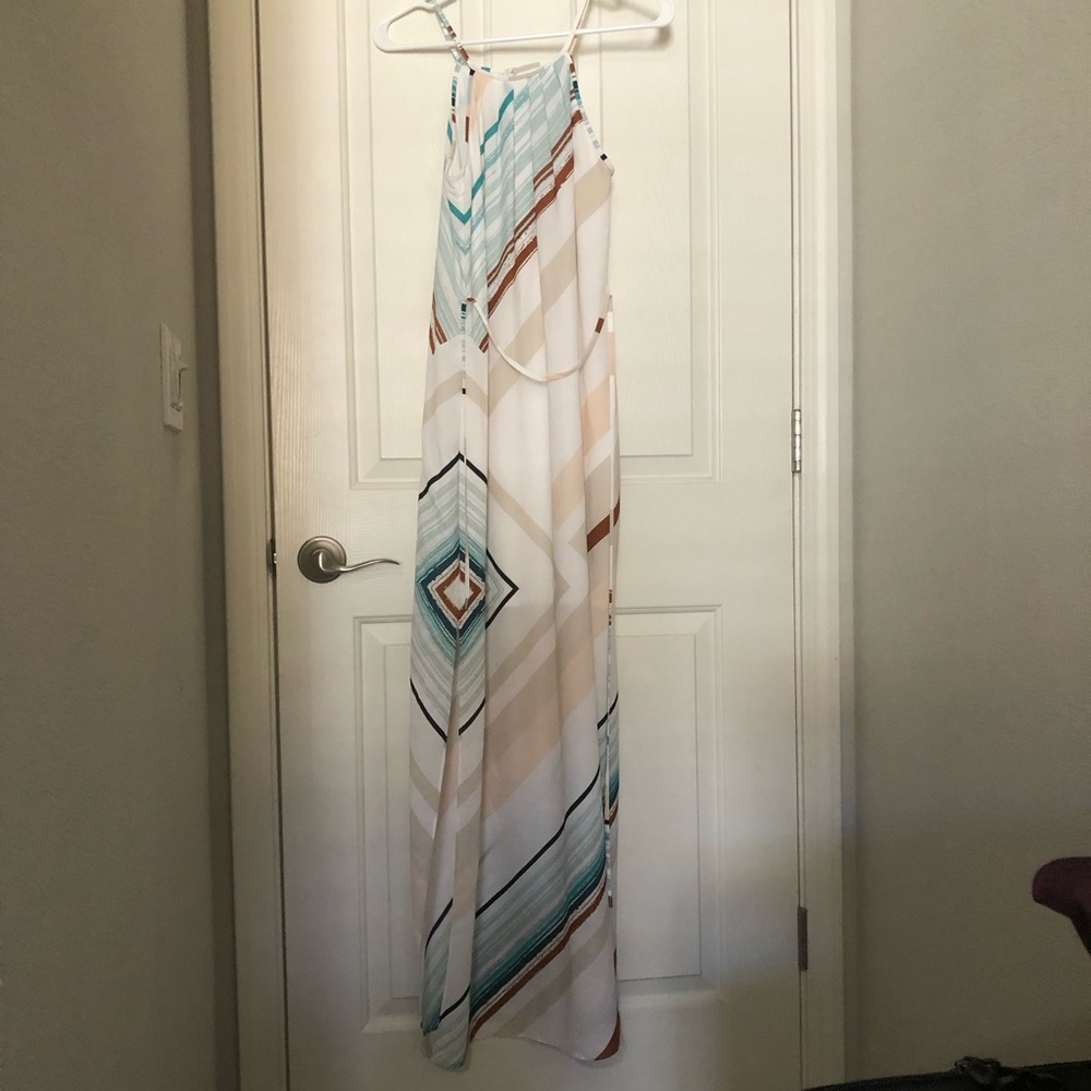 White House Black Market Strappy Dress in White and Teal